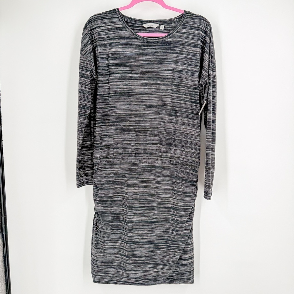 Athleta Gray Ruched Sheath Avenues Dress Long Sleeve